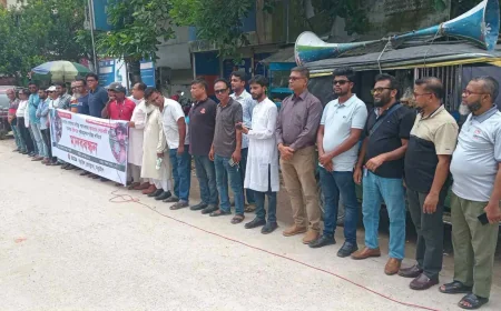 ঢাকায় সাংবাদিকদের ওপর হামলার প্রতিবাদে নড়াইলে মানববন্ধন