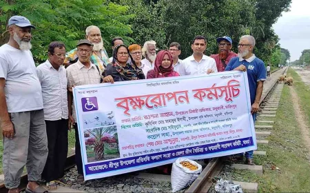 মধুখালী-ভাটিয়াপাড়া রেল লাইনের দুই পাশে ব্যাতিক্রমী উপায়ে খেজুরের বীজ বোপণ
