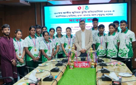 জাতীয় জুনিয়র কুস্তি প্রতিযোগিতায়  সাফল্যের জন্য নড়াইল দলকে সংবর্ধনা