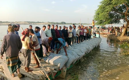 নদীভাঙন রোধে ২৪ ঘণ্টার মধ্যেই কাজ শুরু, এলাকাবাসীর সন্তোষ প্রকাশ